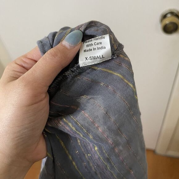 Jen's Pirate Booty blue striped button down shimmer Troubadour Top XS - Picture 8 of 8